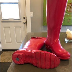 Bright Pink Hunter Boots Size 7